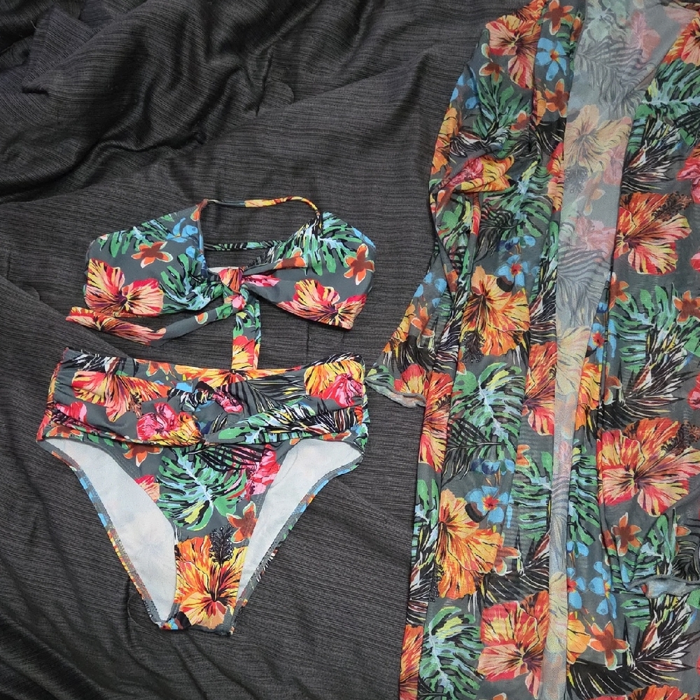 Floral Print Bikini Set with Cover-Up